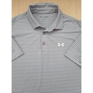 Under Armour Polo Shirt Men M Loose Heat Gear Gray Striped Performance Stretch